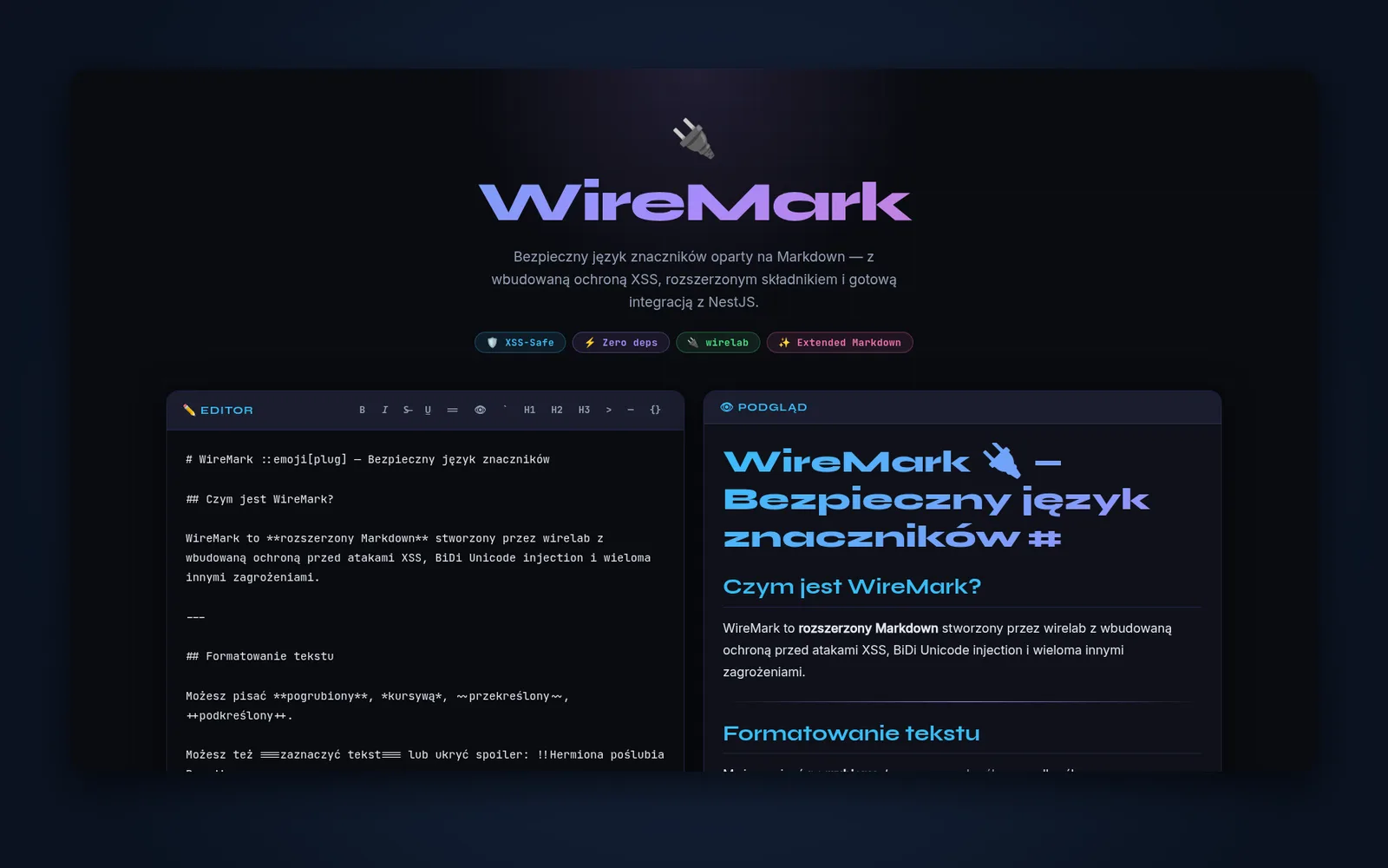 WireMark — bezpieczny język znaczników: okładka projektu